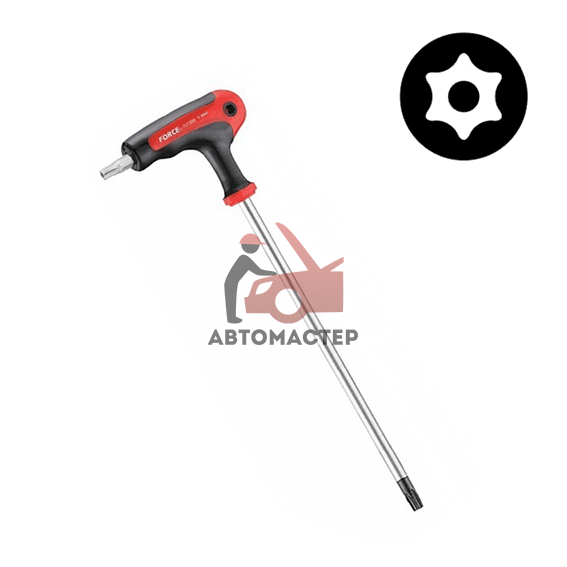 Ключ torx (6 лучей) Г-обр. с отверст. FORCE Т10*Т10Н с резиновой ручкой
