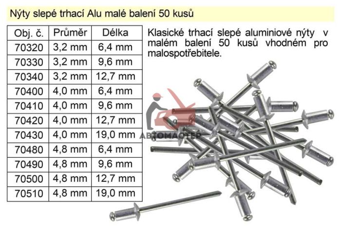 Заклепки 9,6*3.2мм VOREL  (50шт)