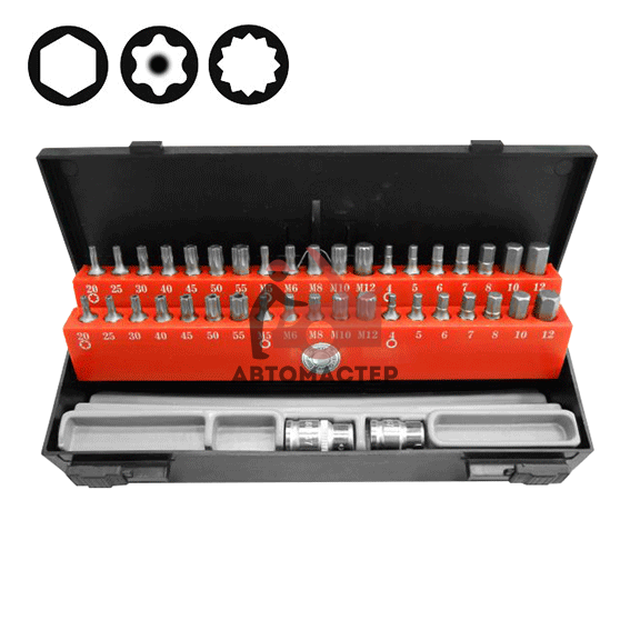 Набор вставок FORCE 40пр hex, torx с отверстием, spline 4401CT