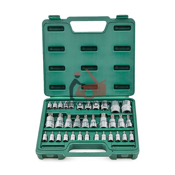 Набор головок "Е" и TORX вставок-пресс в кейсе 1/2*3/8"1/4  HANS 34пр