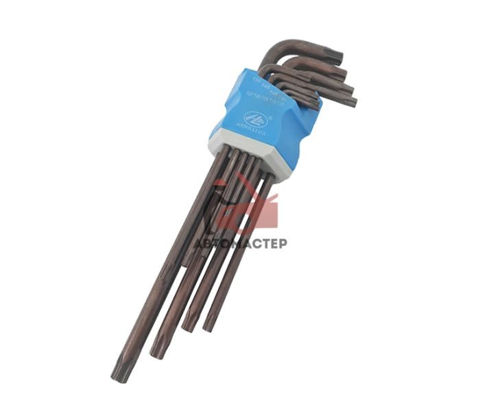 Набор torx (6 лучей) с отверст. Г-обр. HENGLIDA длинных 9 пр. Т10Н-Т50Н