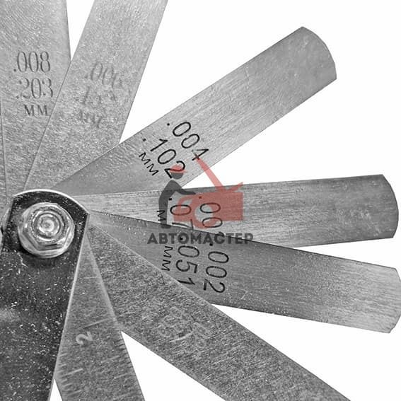 Щупы для регул-ки клапанов 12 пр. 0,051-0,635 мм., L 60 мм. (выбитая надпись)