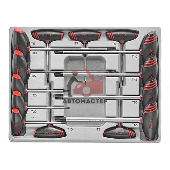 Набор  torx (6 лучей) Г-обр. с Т-обр ручкой FORCE 14пр T6H-Т55H