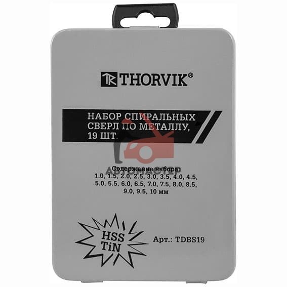 Набор сверл по металлу THORVIK, HSS TiN в металлическом кейсе, 19пр D 1-10мм
