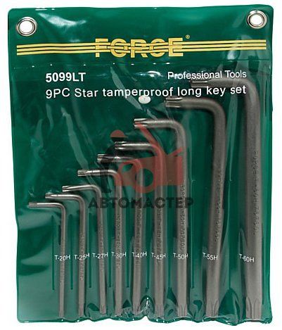 Набор torx (6 лучей) с отверст. Г-обр. FORCE удлин. 9шт Т20H-Т60H