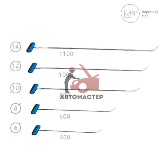 Комплект крючков рихтовщика (L 1100,1000,800,600,400 мм D 14,12,10,8,6 мм ) AV-TOOL