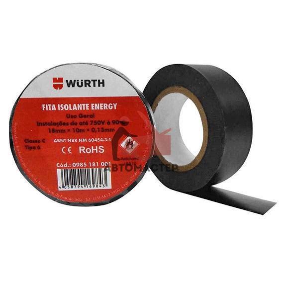 Изолента WURTH WR 18мм/10м/0.13мм. Из ПВХ (PVC), черная