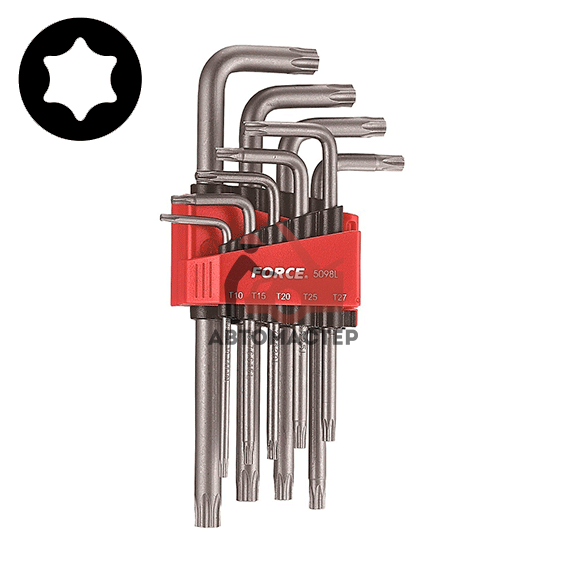 Набор torx (6 лучей) Г-обр. удлин. FORCE 9шт Т10-Т50