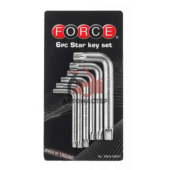 Набор torx (6 лучей) с отверст. Г-обр FORCE 6пр Т40H-Т60H