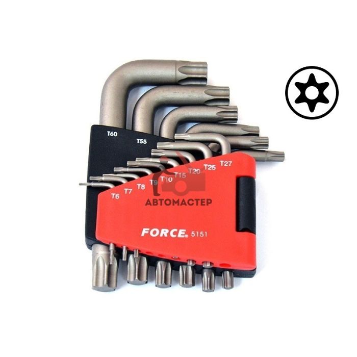 Набор torx (6 лучей) с отверст. Г-обр. FORCE 15пр Т6Н-Т60Н