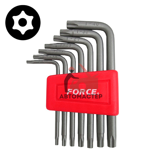 Набор torx (6 лучей) с отверст. Г-обр. FORCE 7пр. Т10Н-Т40Н