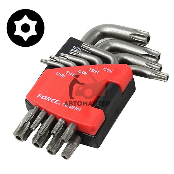 Набор torx (6 лучей) с отверст. Г-обр. FORCE 9шт Т10H-Т50H