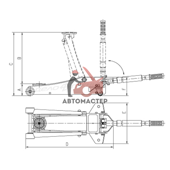Домкрат подкатной 3 т. ДЕЛО ТЕХНИКИ 85-500 мм.