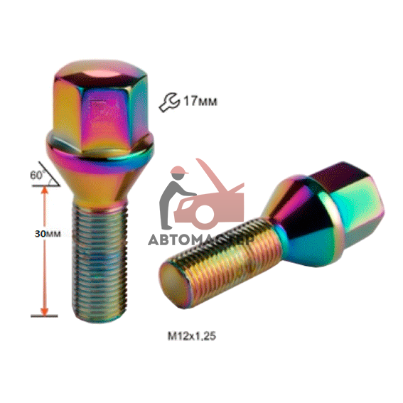 Болт 12*1,25*30 конус, хром 19мм (C19B30 CR)