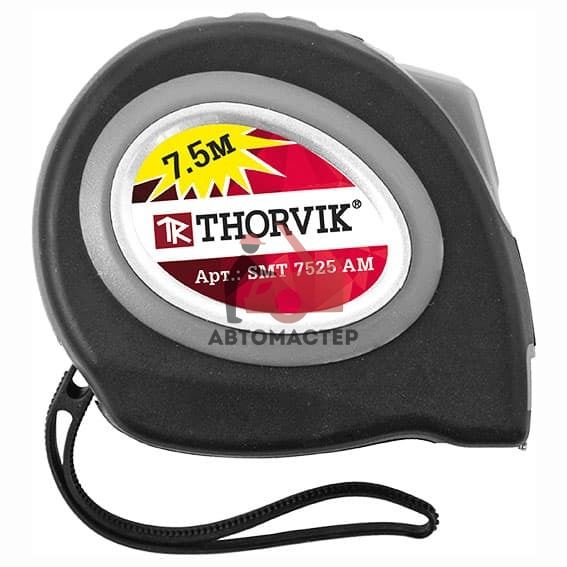 Рулетка THORVIK с магнитным захватом и автостопом, в обрезиненном корпусе, 7.5 м