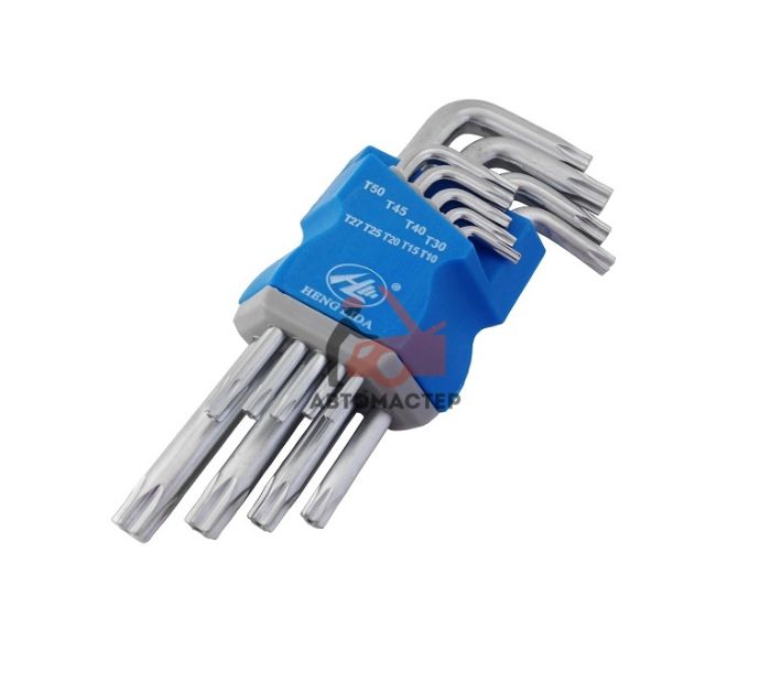 Набор torx (6 лучей) с отверст. Г-обр. HENGLIDA коротких 9 пр. Т10Н-Т50Н