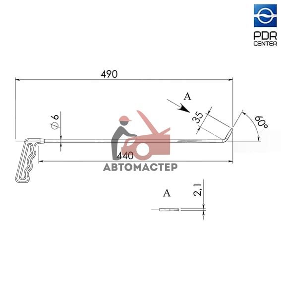 Крючок рихтовщика №03, (? 6 мм, L 490 мм, оранжевый) Nussle Spezialwerkzeuge