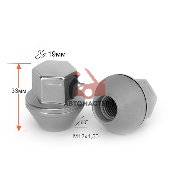 Гайка 12*1,50*33 ключ 19мм, цинк для FORD г. Всеволожск