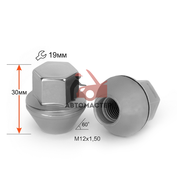 Гайка 12*1,50*30 цинк ключ 19 закр. FORD с колпачком