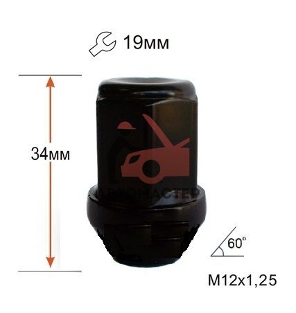 Гайка 12*1,25*34 конус, закр. черная кл. 19 Original (N400b)