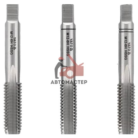 Метчик YATO M 12*1,75 3шт (1, 2, 3) сталь HSS-M2-TIN (6524)