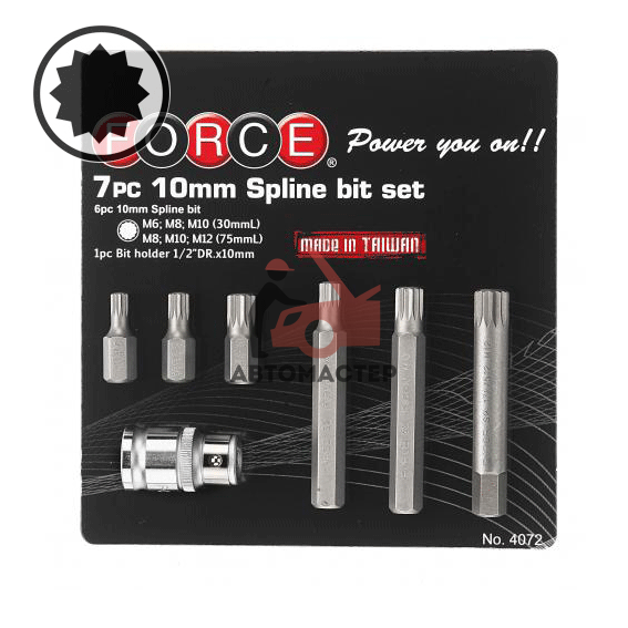 Набор вставок FORCE 7пр spline M6-M12 L30мм на блистере
