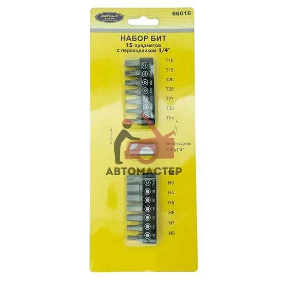Набор вставок STRONG 15 пр torx с отв. и 6 гр. Т10-Т40, 3 - 8 мм, 1/4 с держателем 1/4